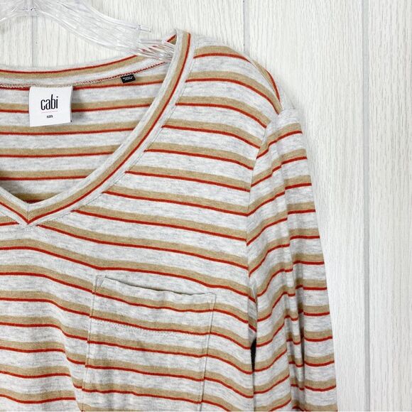 Cabi | Gray & Red Striped Skipper V-Neck Long Sleeve Size Small - Picture 6 of 10